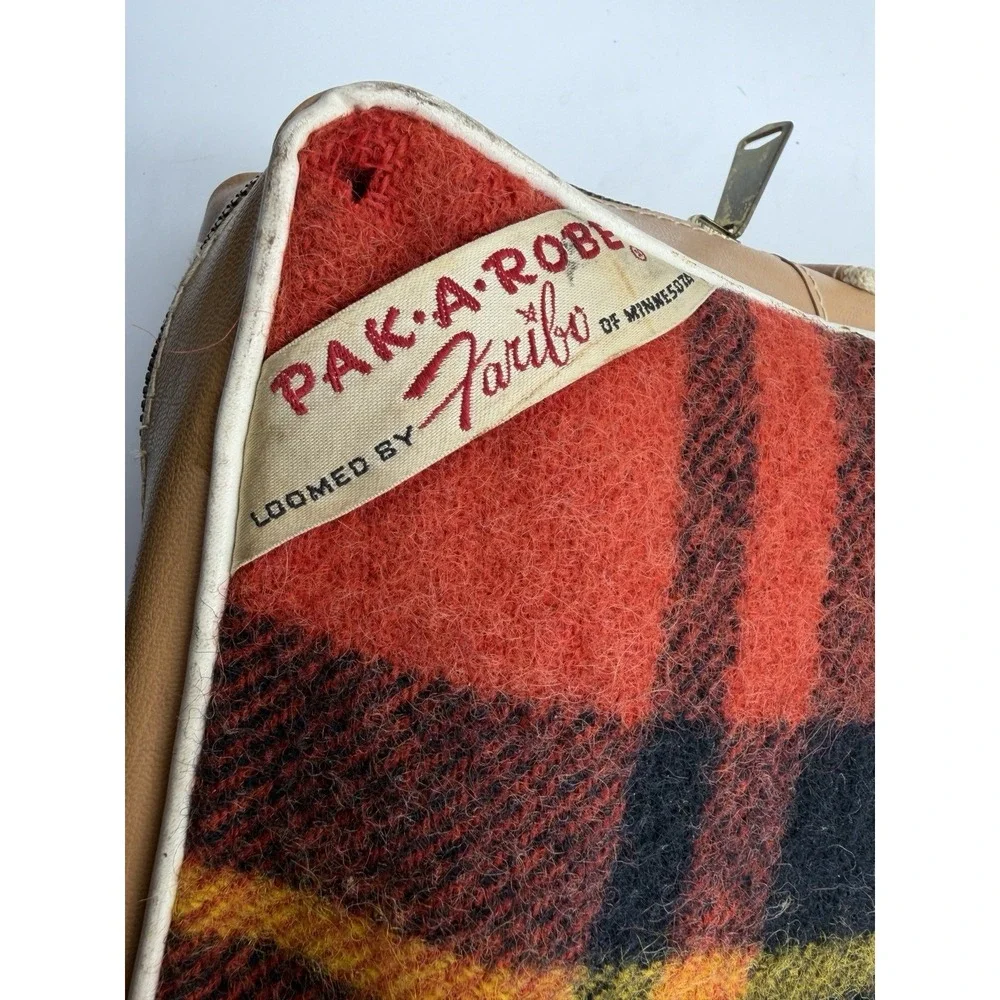 Vintage PAK-A-ROBE Red Plaid Wool Travel Blanket w Carry Case 68x41 Minnesota